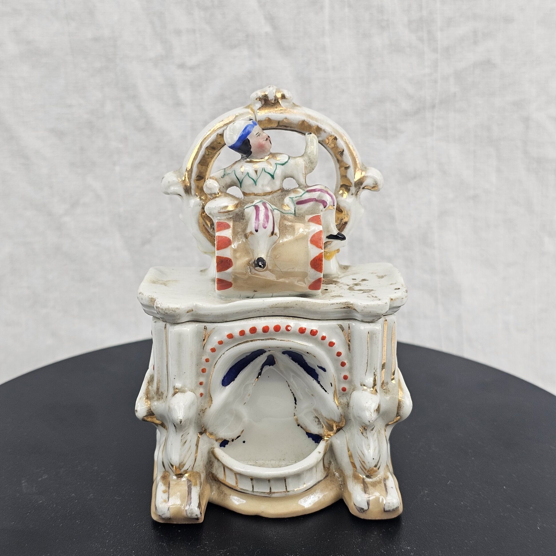 Victorian Continental Harlequin Figure Porcelain Pocket Watch Holder , c (5)