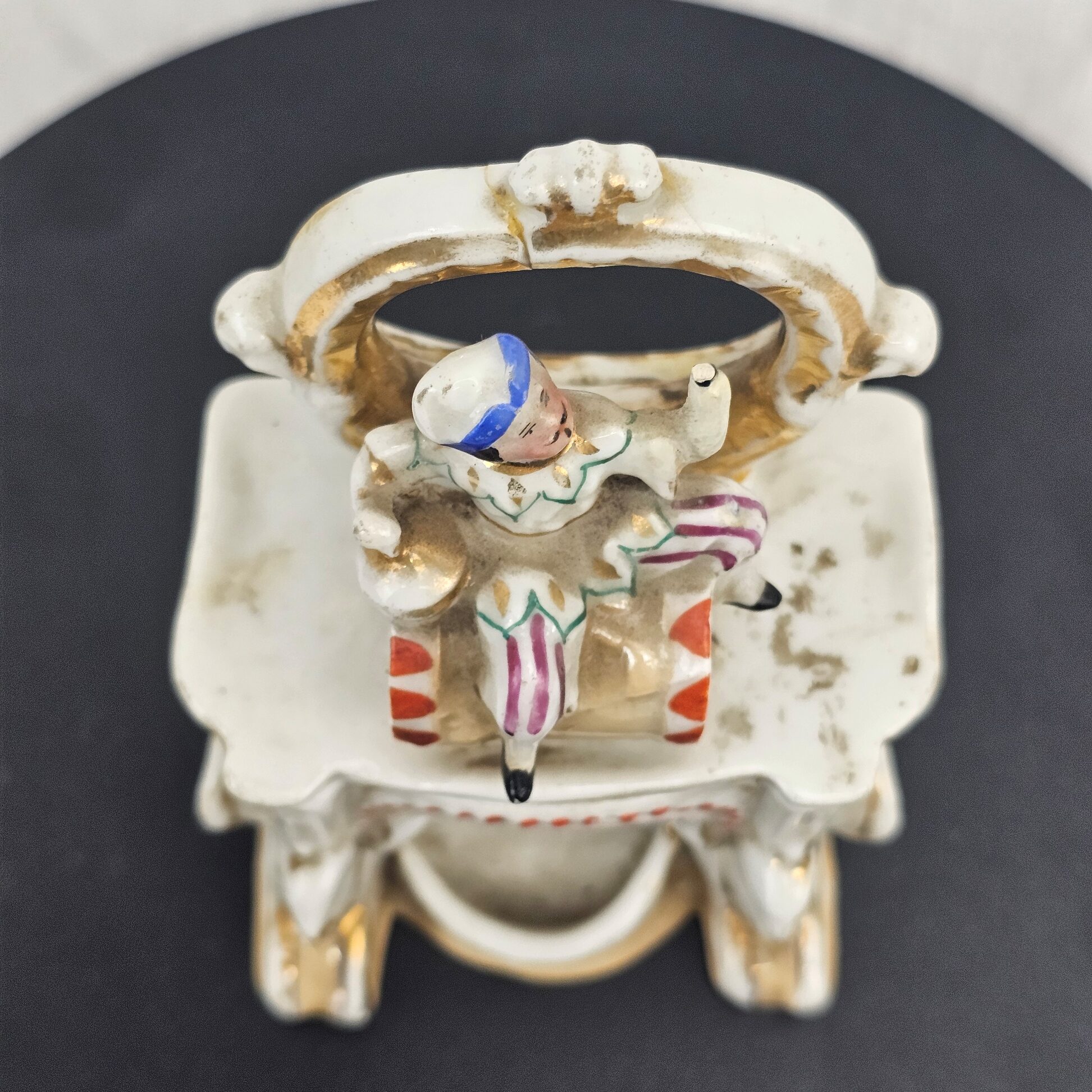 Victorian Continental Harlequin Figure Porcelain Pocket Watch Holder , c (9)