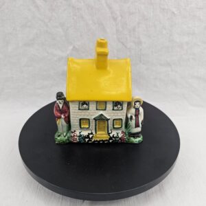 Victorian Staffordshire Pottery Cottage Money-Box with Flanking Figures, c.1860–1875