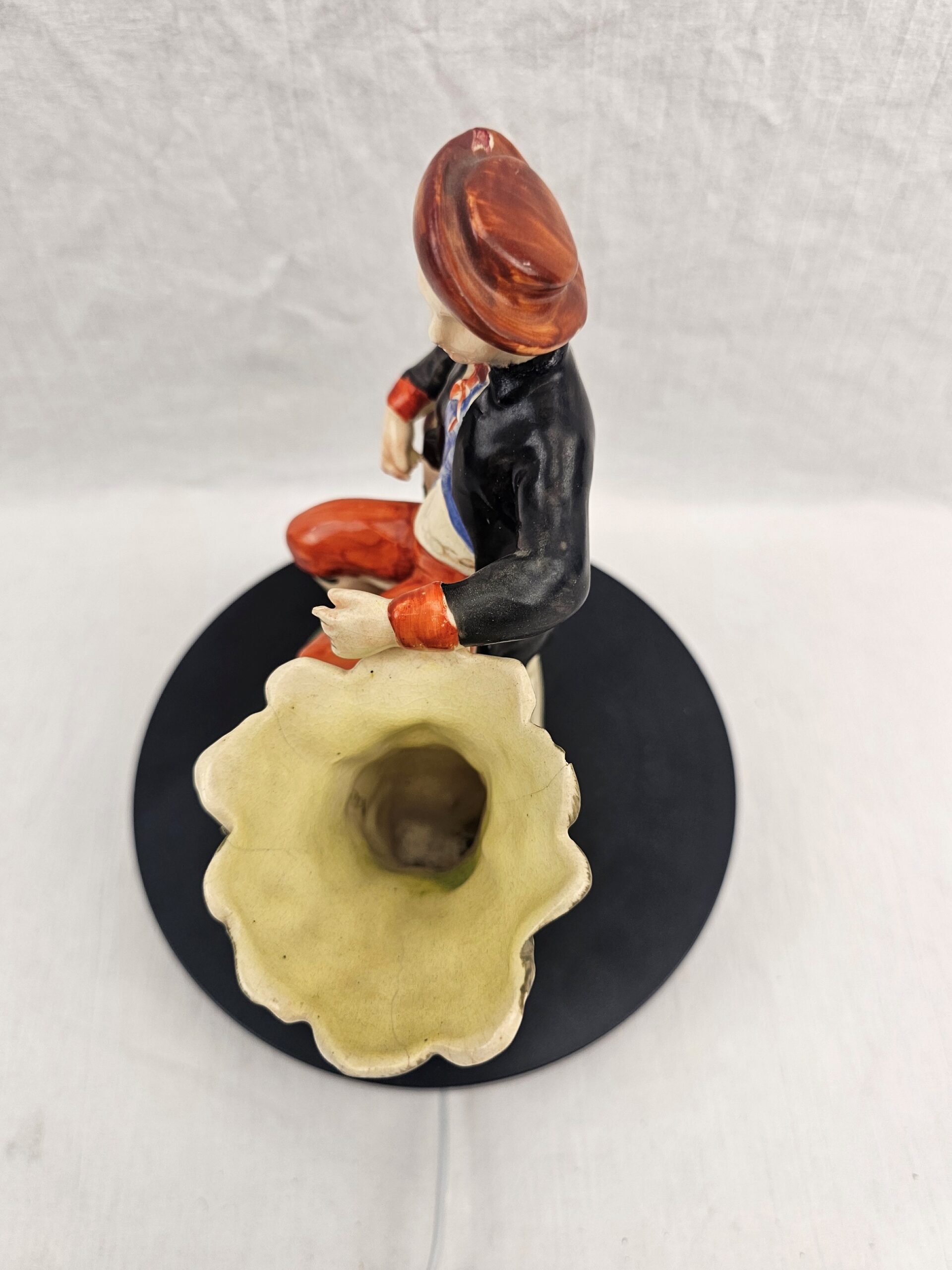 Victorian Staffordshire Earthenware Figural Spill Vase, Seated Youth in Pastoral Costume with Rake, circa 1850–1875 (3)