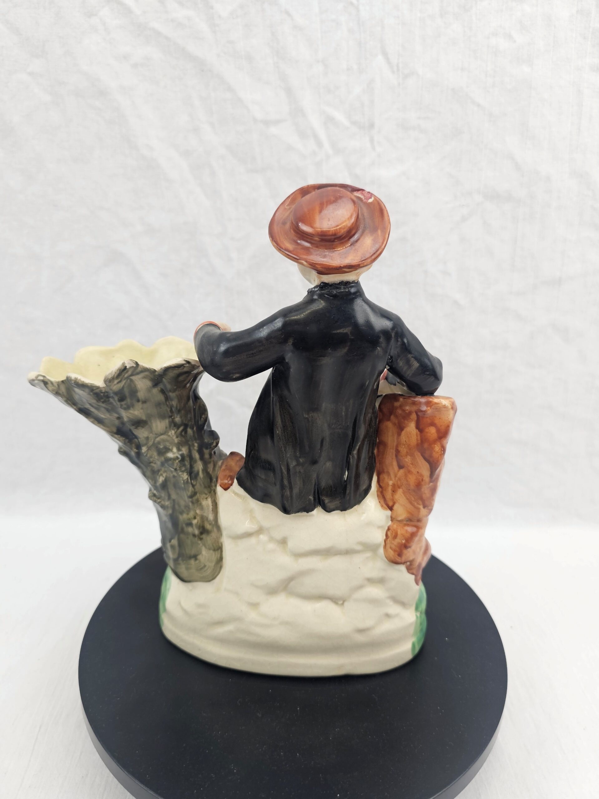 Victorian Staffordshire Earthenware Figural Spill Vase, Seated Youth in Pastoral Costume with Rake, circa 1850–1875 (4)