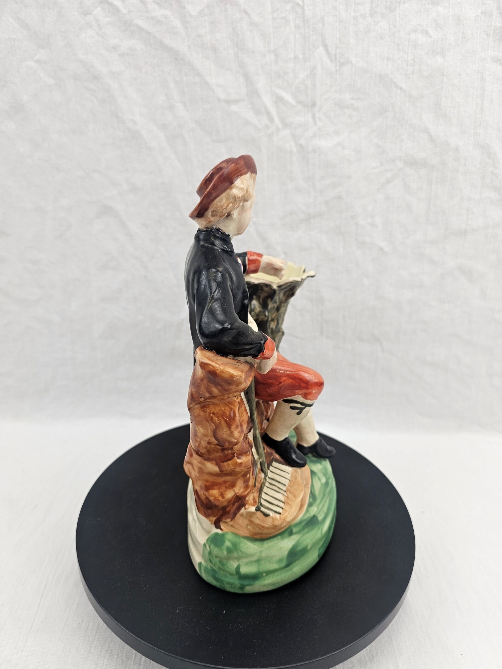 Victorian Staffordshire Earthenware Figural Spill Vase, Seated Youth in Pastoral Costume with Rake, circa 1850–1875 (5)