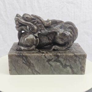 Carved Nephrite Jade Seal Surmounted by Buddhist Lion with Cub and Brocade Ball, Chinese, Republic Period