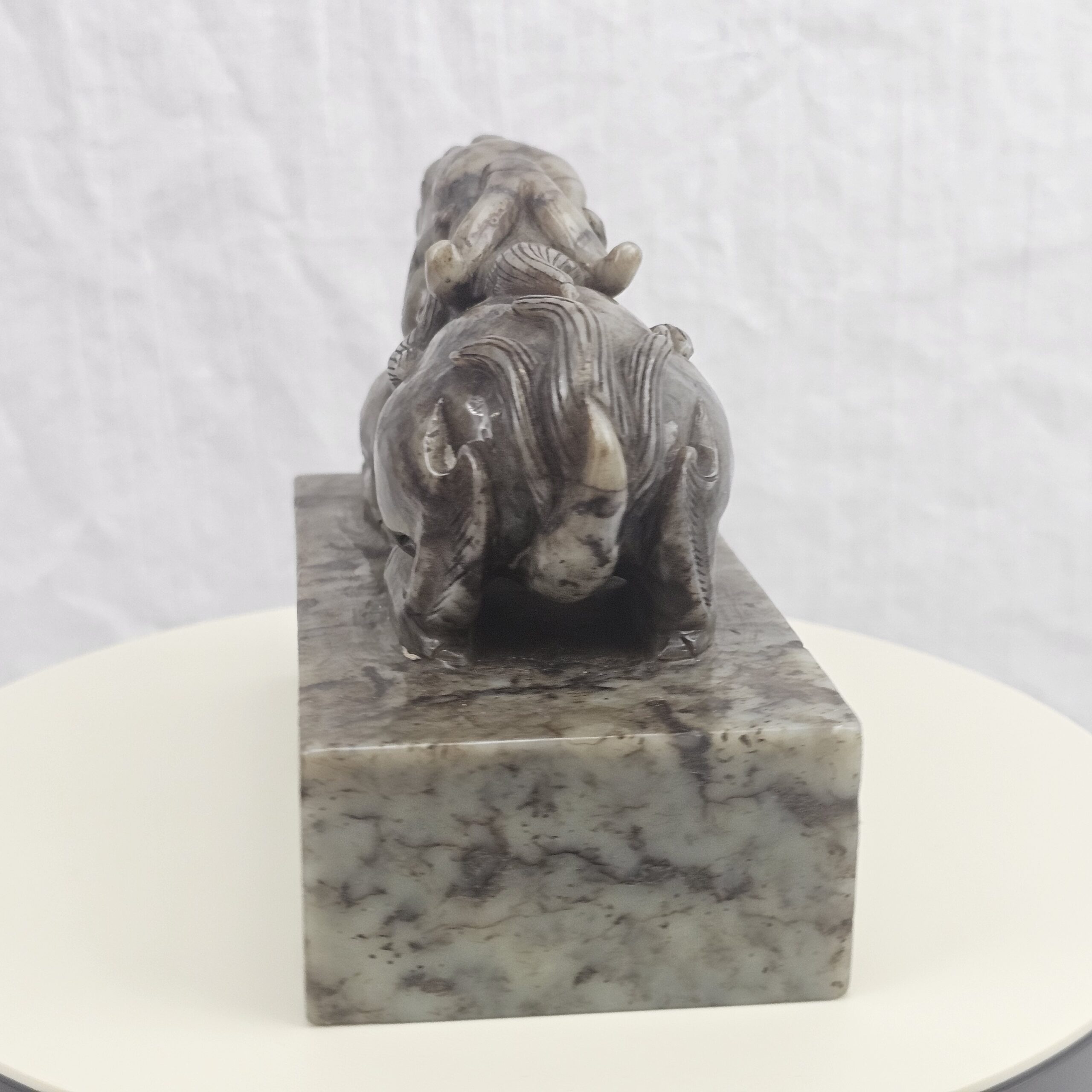 Carved Nephrite Jade Seal Surmounted by Buddhist Lion with Cub and Brocade Ball, Chinese, Republic Period - Image 3