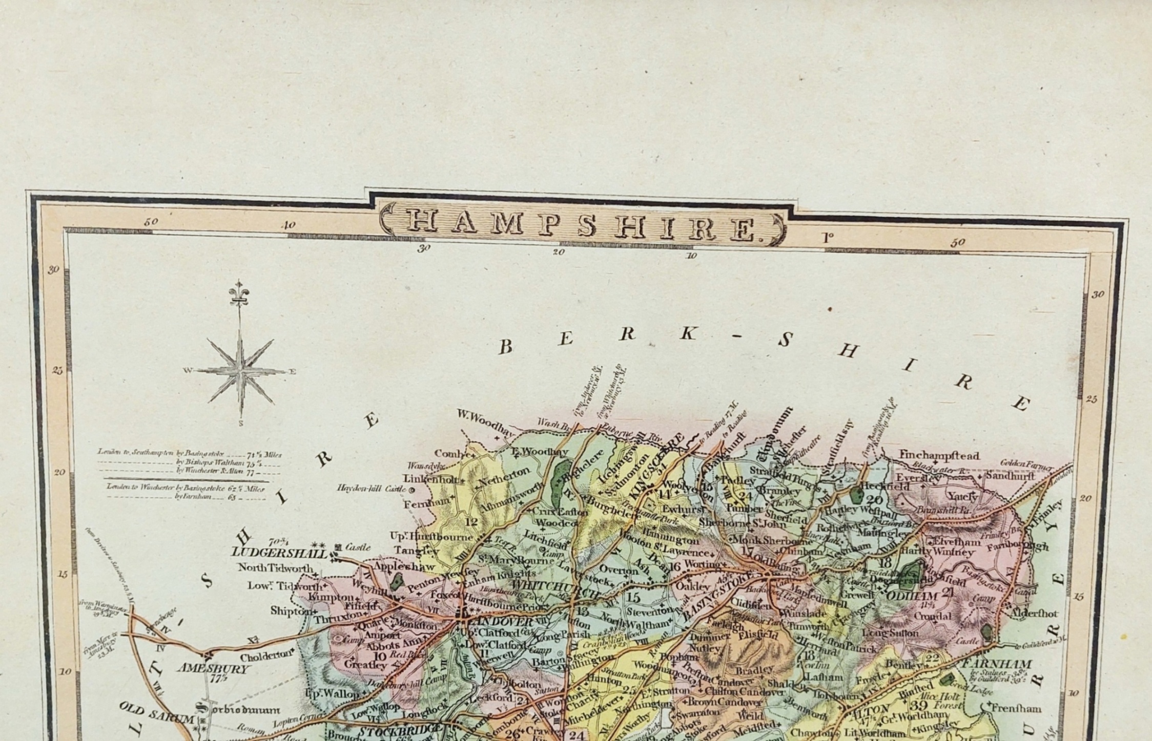 1805 Hand Coloured Map Of Hampshire By G Cole And J Roper 2