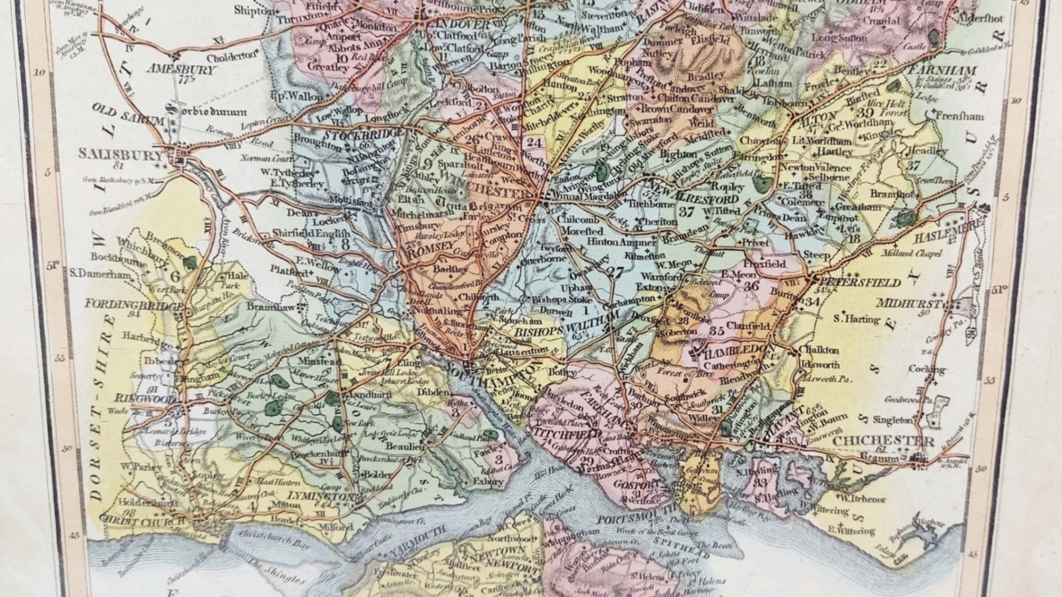1805 Hand Coloured Map Of Hampshire By G Cole And J Roper 3