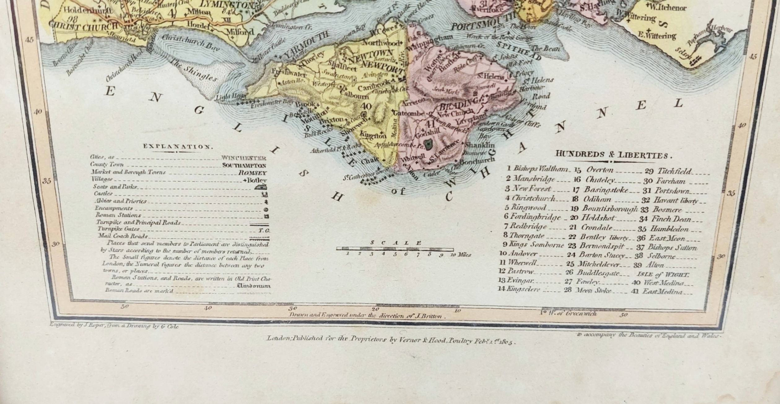 1805 Hand Coloured Map Of Hampshire By G Cole And J Roper 4