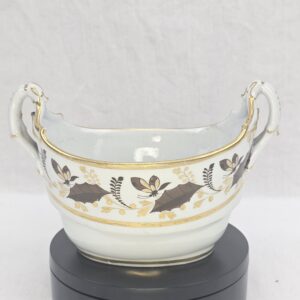 Regency Period English Barr Flight Worchester and Barr Porcelain Twin-Handled Bowl/Sucrier Base, Sepia & Gilt Botanical Pattern with Butterflies, Circa 1800–1815