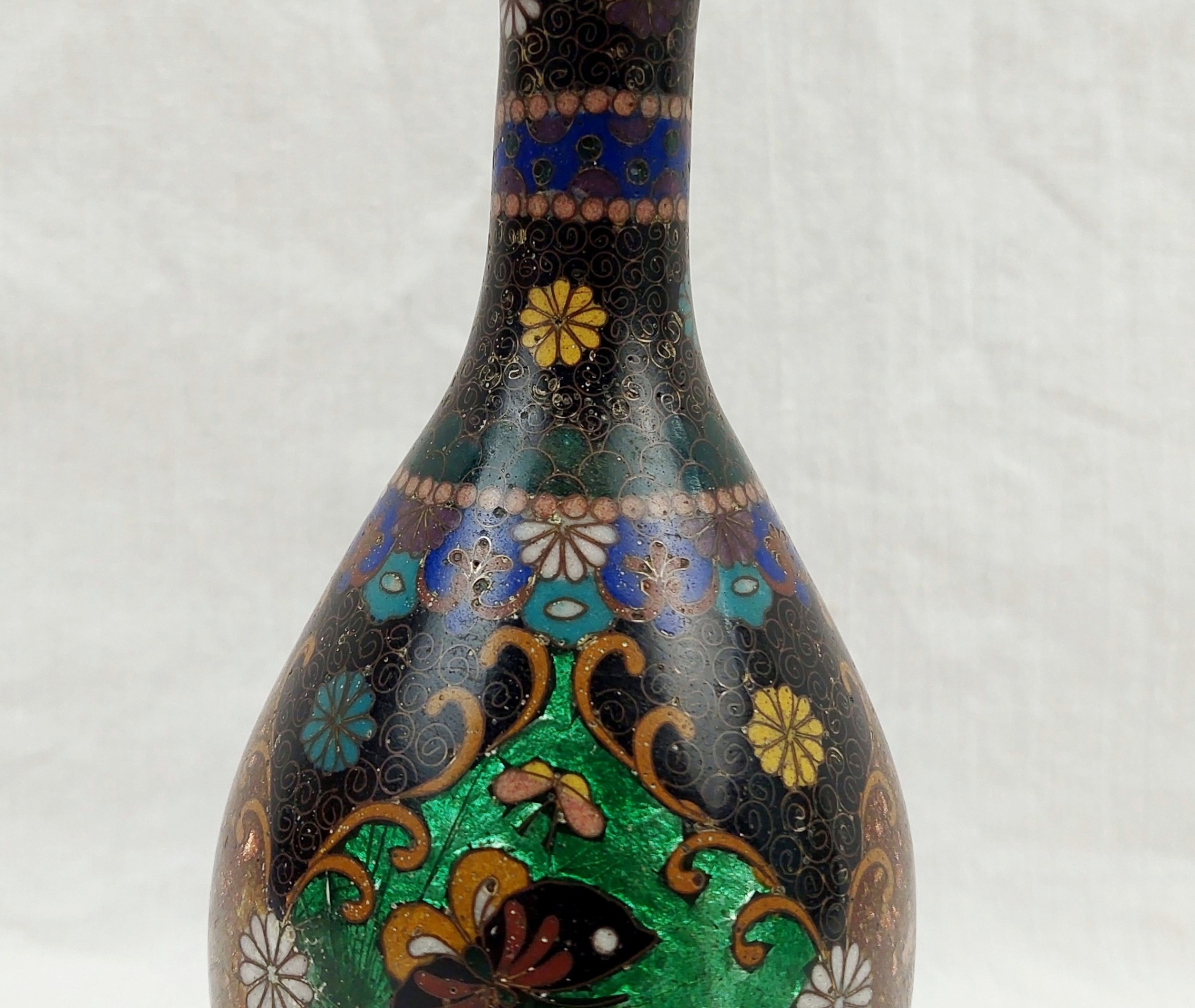 Antique Meiji Period Japanese Gibari Silver Foil Miniature Vase 3