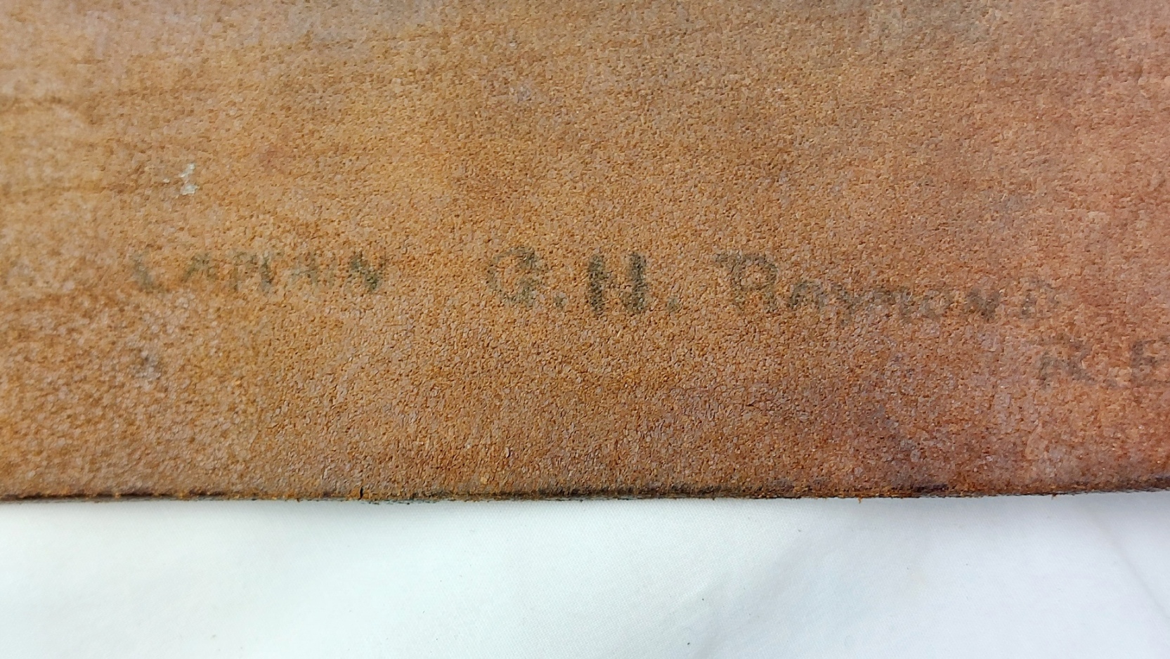 British, Early to Mid-20th Century, Leather Sam Browne Waist Belt Named to Captain G.N. Rayson, R. (6)