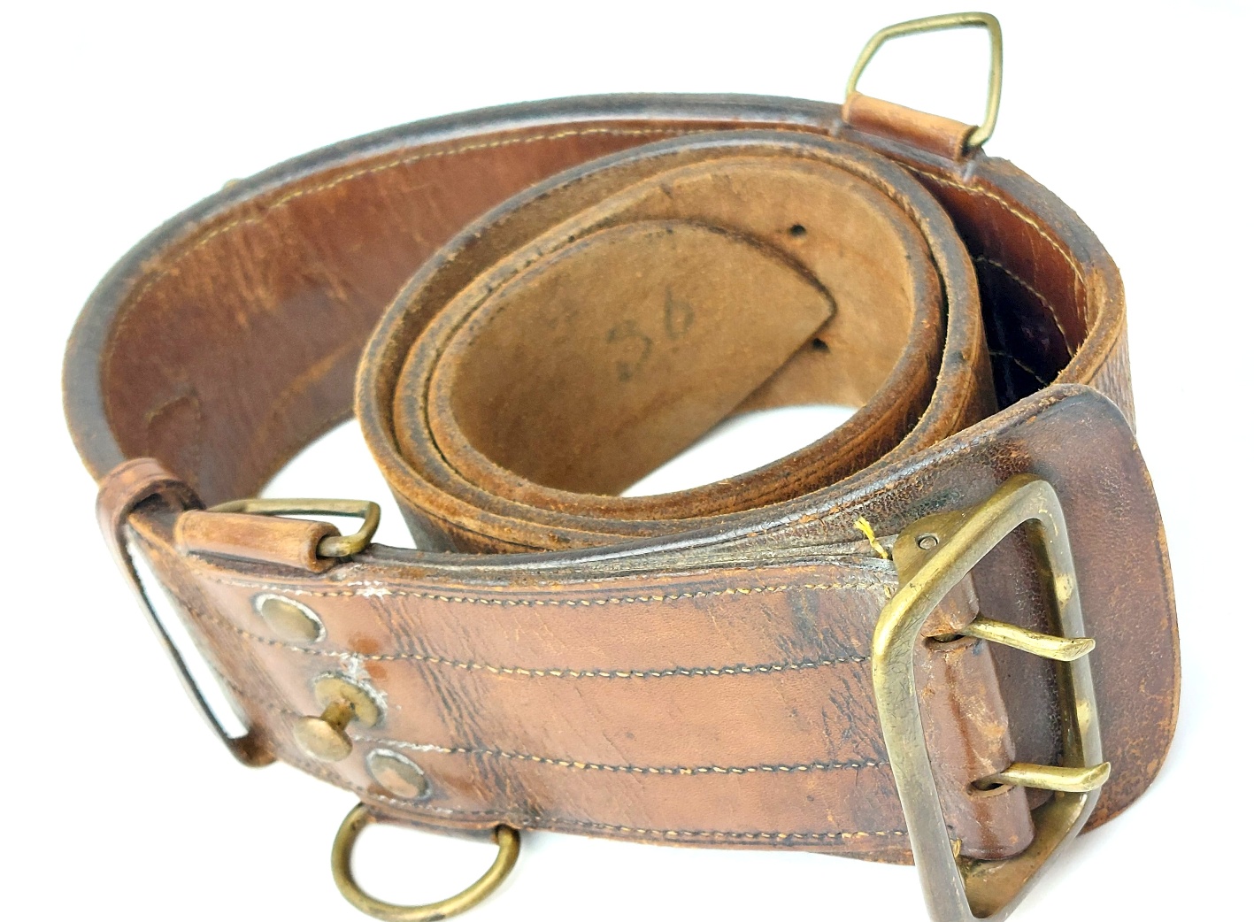 British, Early to Mid-20th Century, Leather Sam Browne Waist Belt Named to Captain G.N. Rayson, R.E (1)