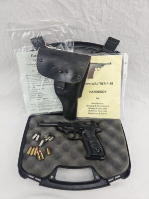 German, WW2 1942 Walther P38 Semi-Automatic Pistol by Spreewerk (CYQ) and Post-War Holster, Deactivated Old Spec