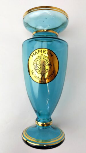 German, WW2 - Dated 1942, Third Reich SA Wehrkampftage Hameln 1942 Commemorative Blue Glass Presentation Vase