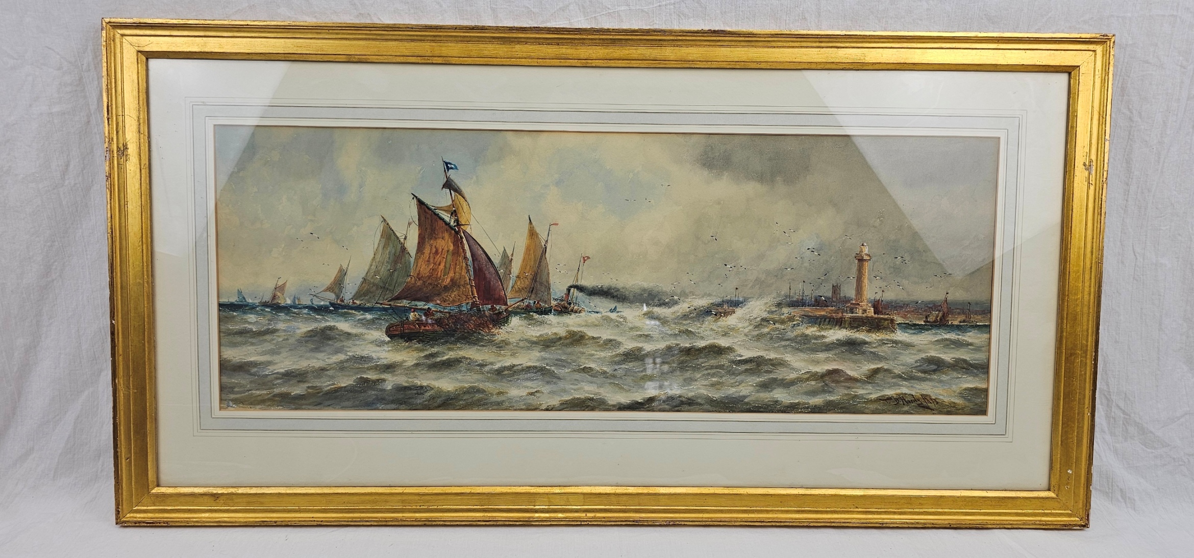 Large 1893 Watercolour By Thomas Bush Hardy (1842-1897) Of Scarborough Harbour 1