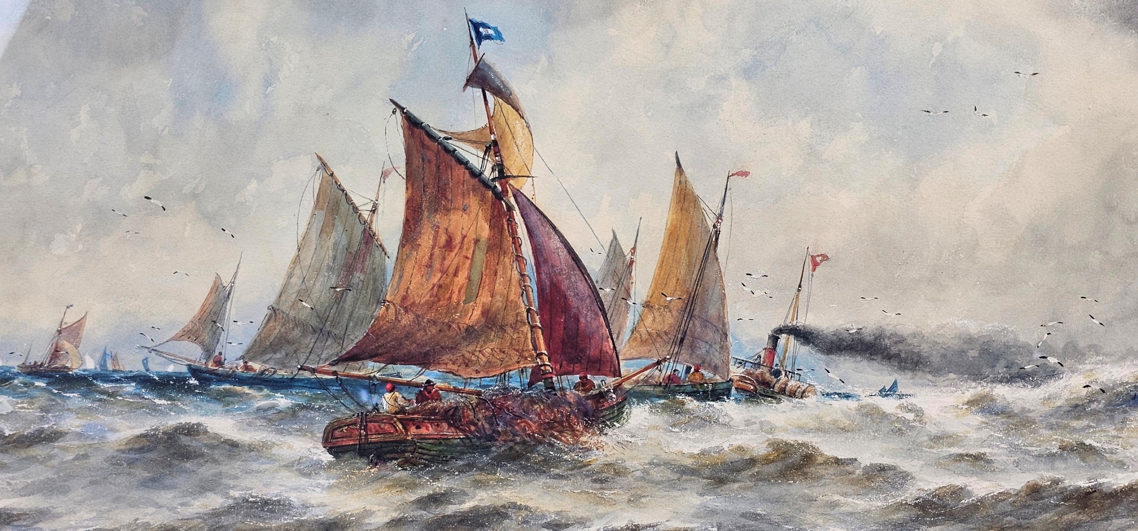 Large 1893 Watercolour By Thomas Bush Hardy (1842-1897) Of Scarborough Harbour 3