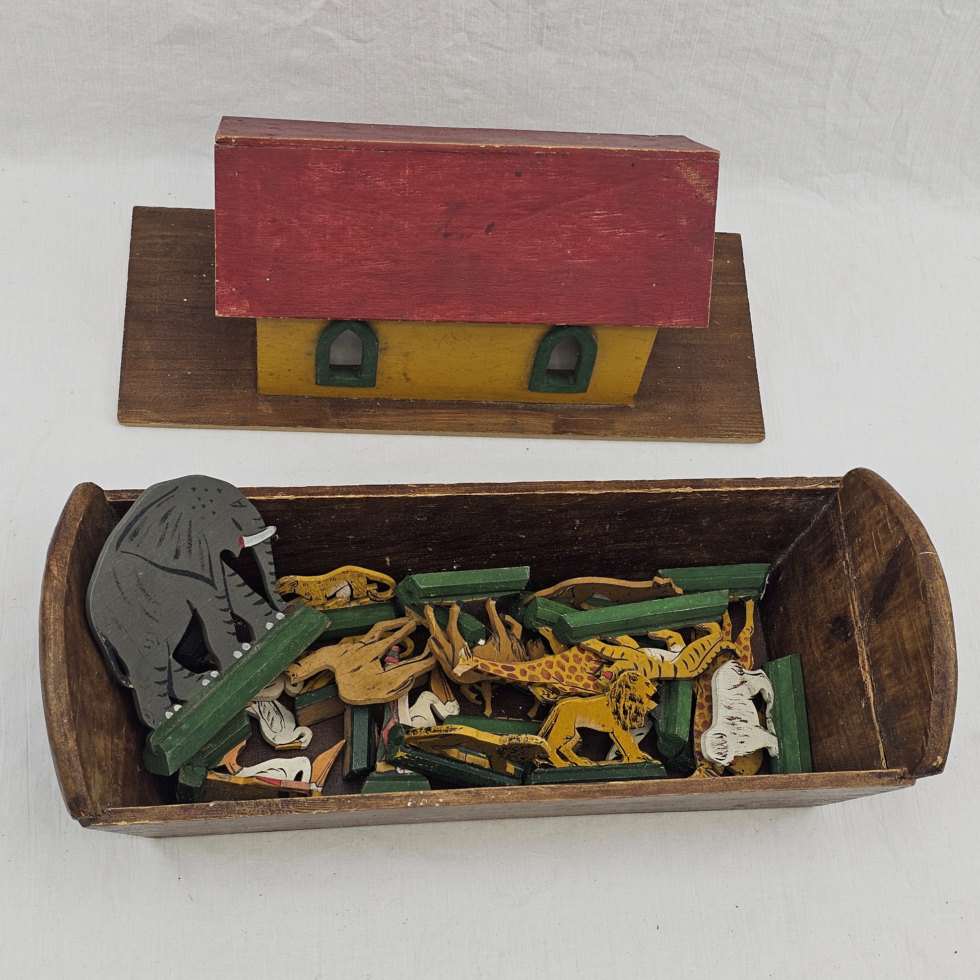 c1880 Probably German Wooden Noahs Ark And Animals 10