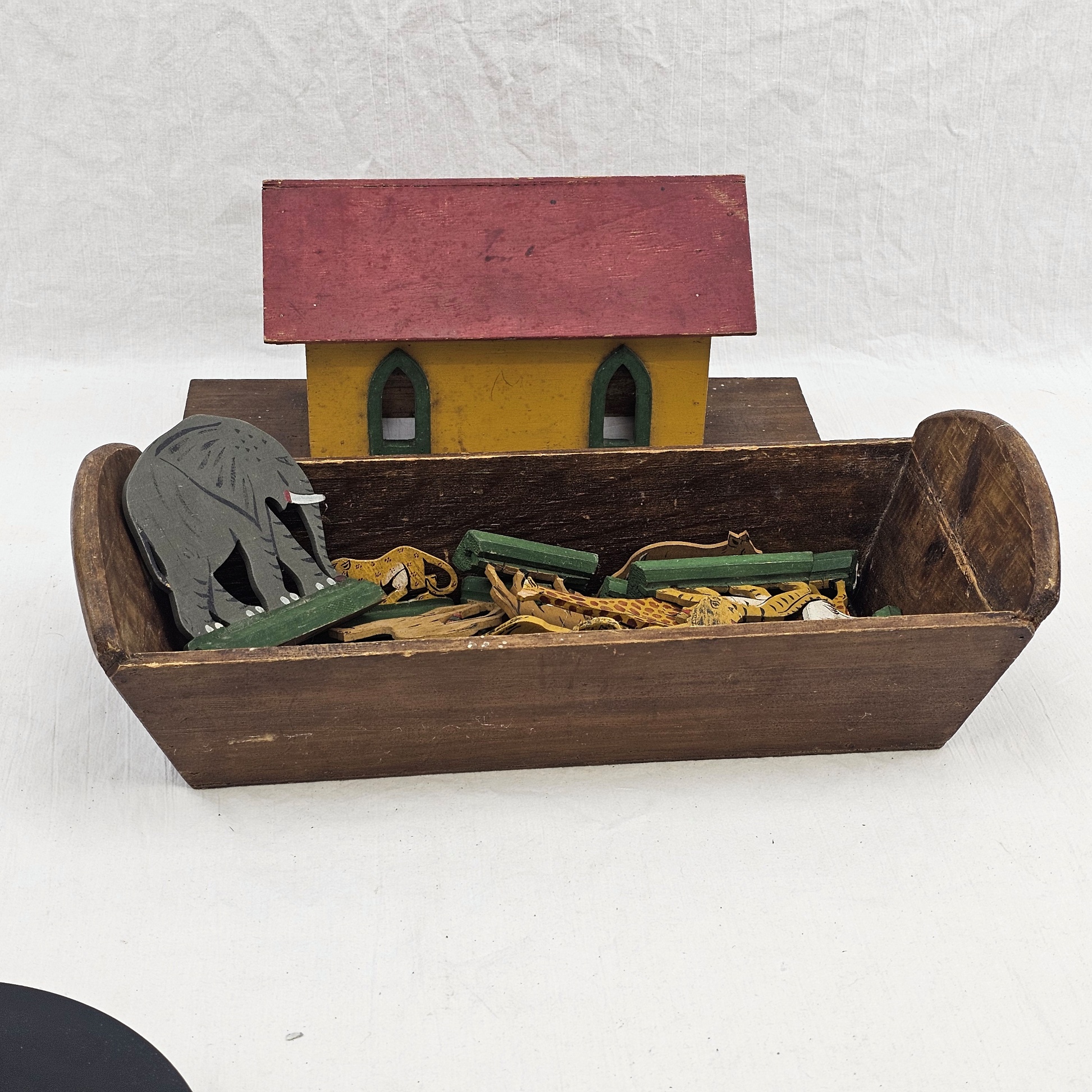 c1880 Probably German Wooden Noahs Ark And Animals 9