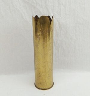 1916 French Trench Art 75mm Shell Case With Oak Leaves And Acorns