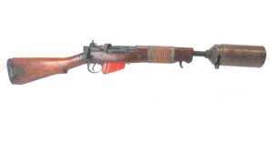 British, WW2-1944, No.4 Mk I Lee-Enfield Rifle Grenade Launcher, ROF Maltby, Serial No. BU12685, Original No.3 Mk I Cup Discharger, Wire-Reinforced Fore-end, Cocking & Dry-Firing, UK Deactivated