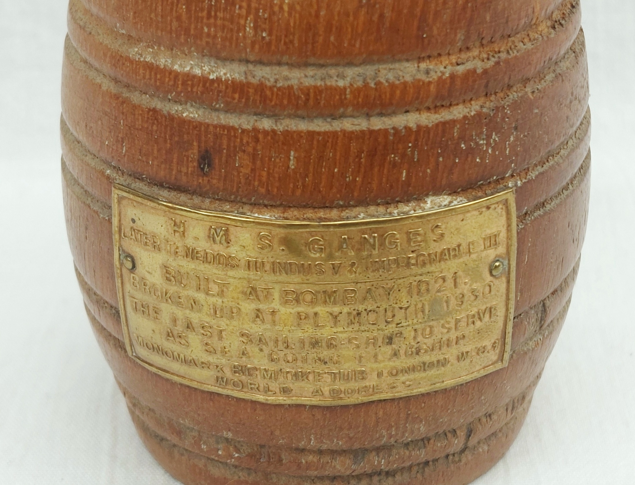 Barrel Made From The Teak Of HMS Ganges Built 1821 - Image 3