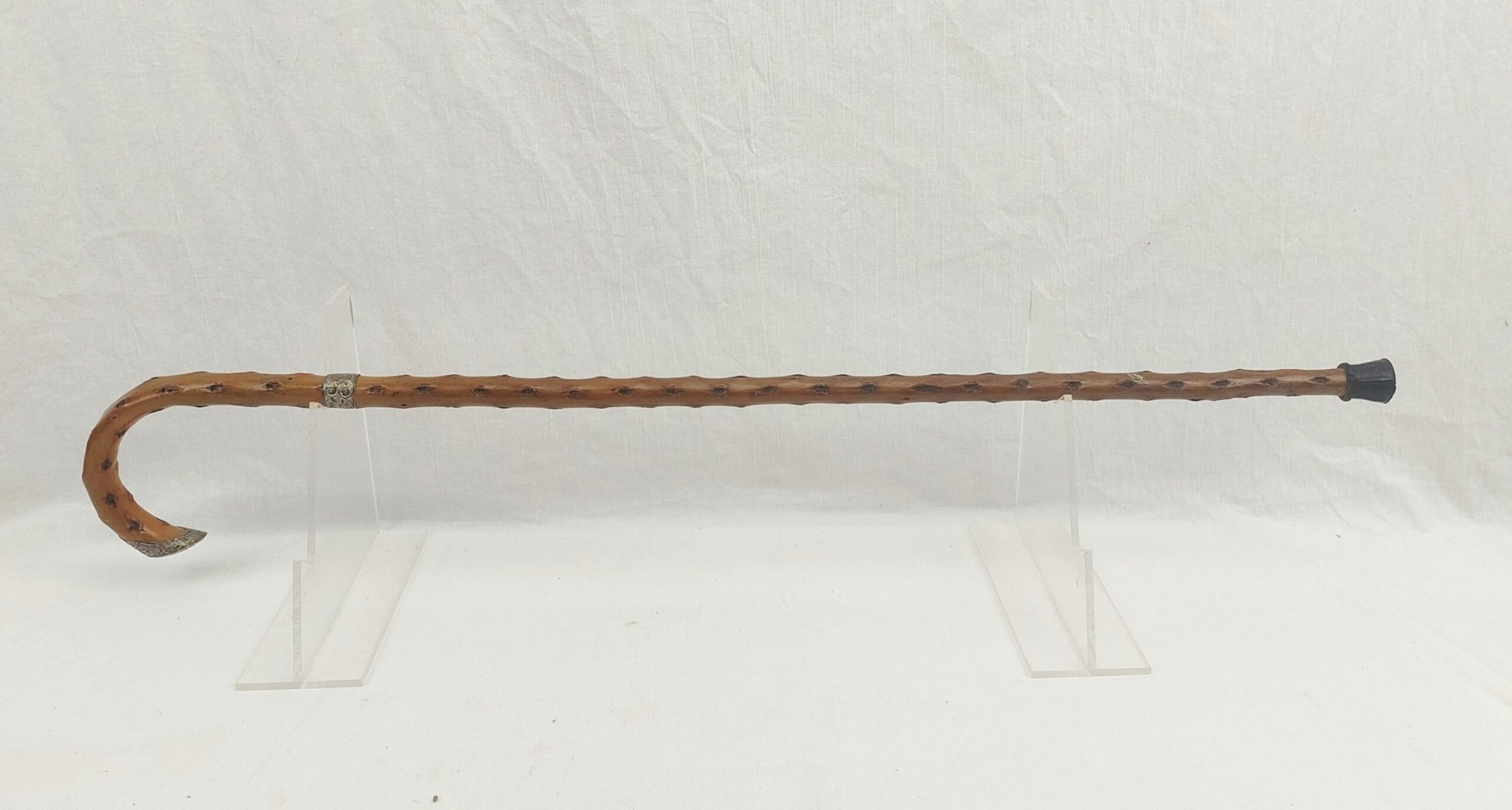 Birmingham 1902 Sterling Silver Tipped Knotted Wood Walking Cane