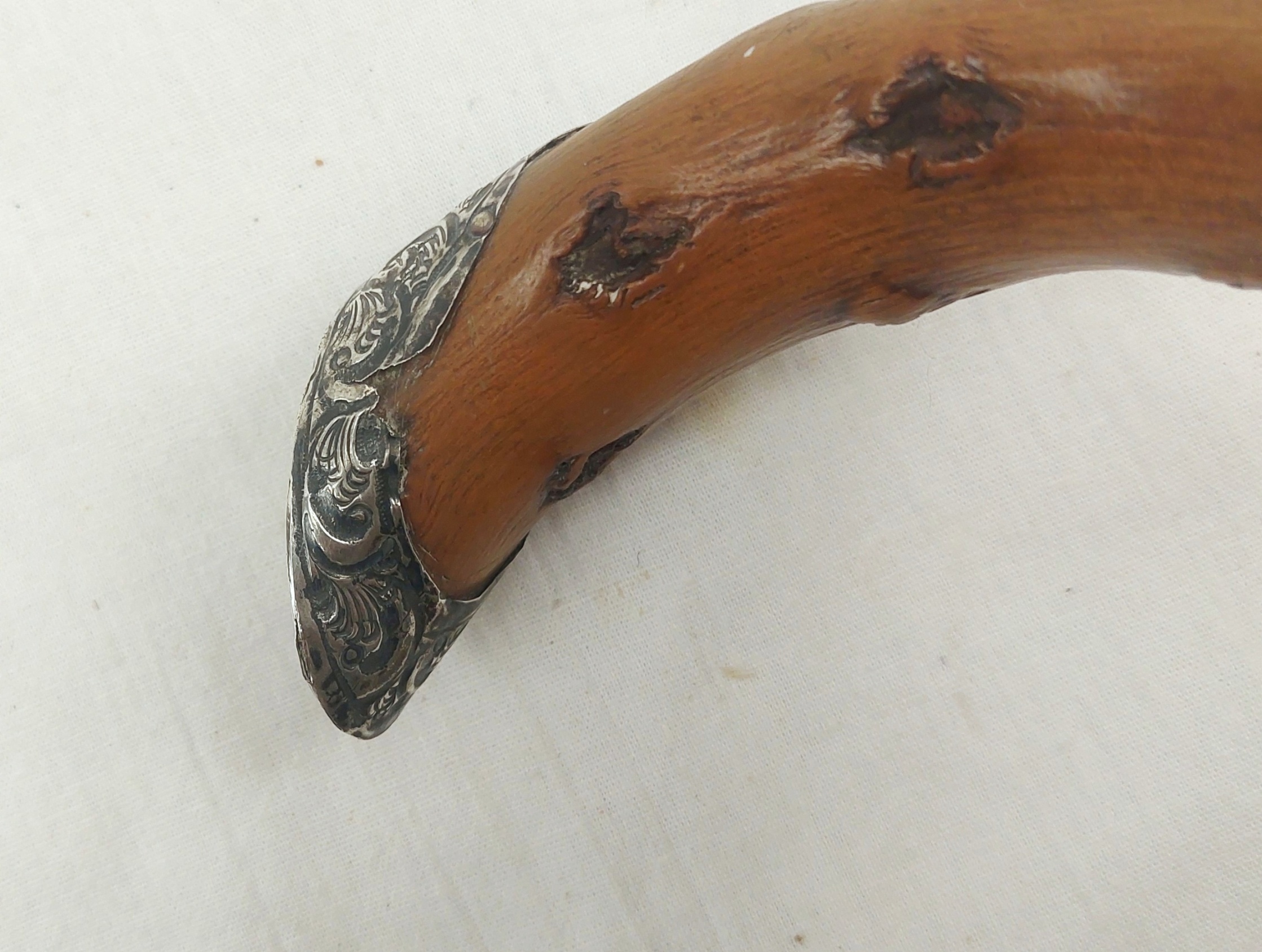 Birmingham 1902 Sterling Silver Tipped Knotted Wood Walking Cane - Image 2