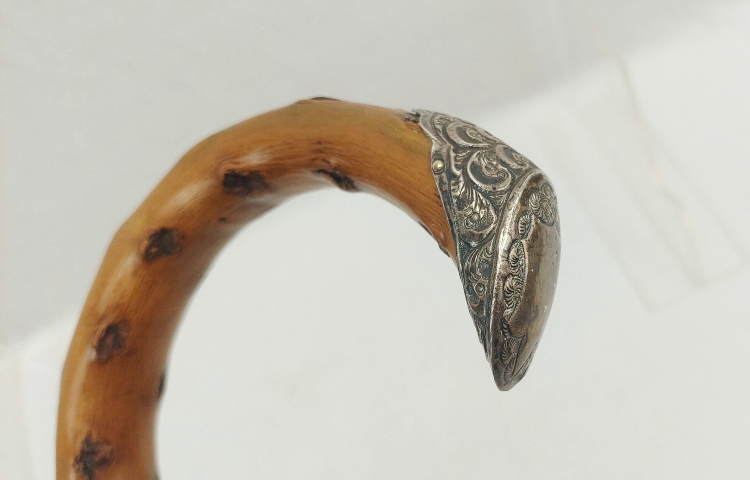 Birmingham 1902 Sterling Silver Tipped Knotted Wood Walking Cane - Image 11