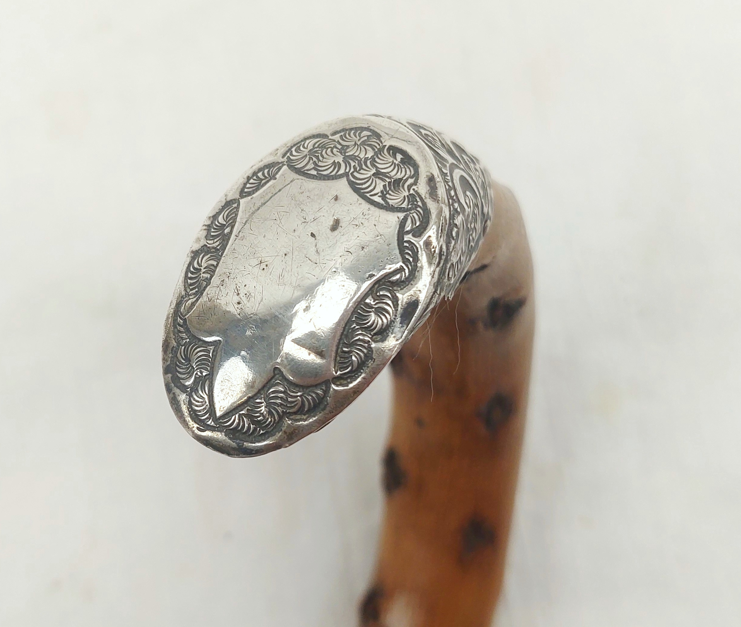 Birmingham 1902 Sterling Silver Tipped Knotted Wood Walking Cane - Image 10
