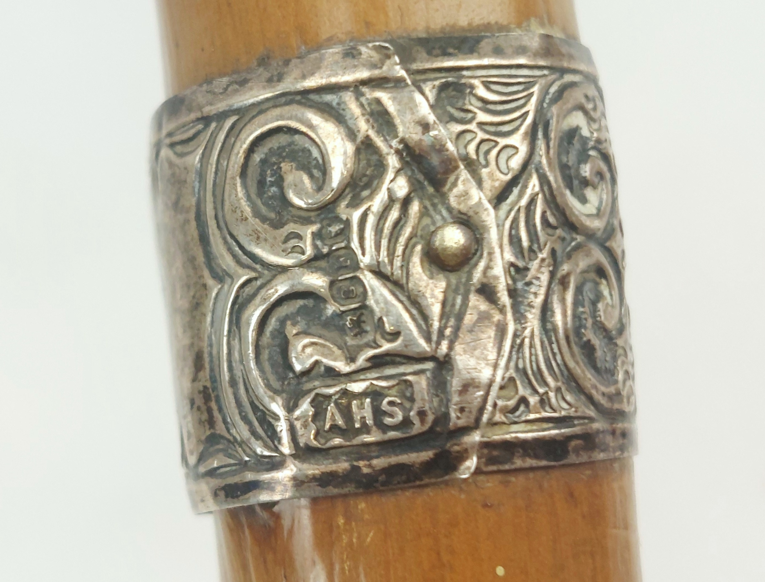 Birmingham 1902 Sterling Silver Tipped Knotted Wood Walking Cane - Image 5