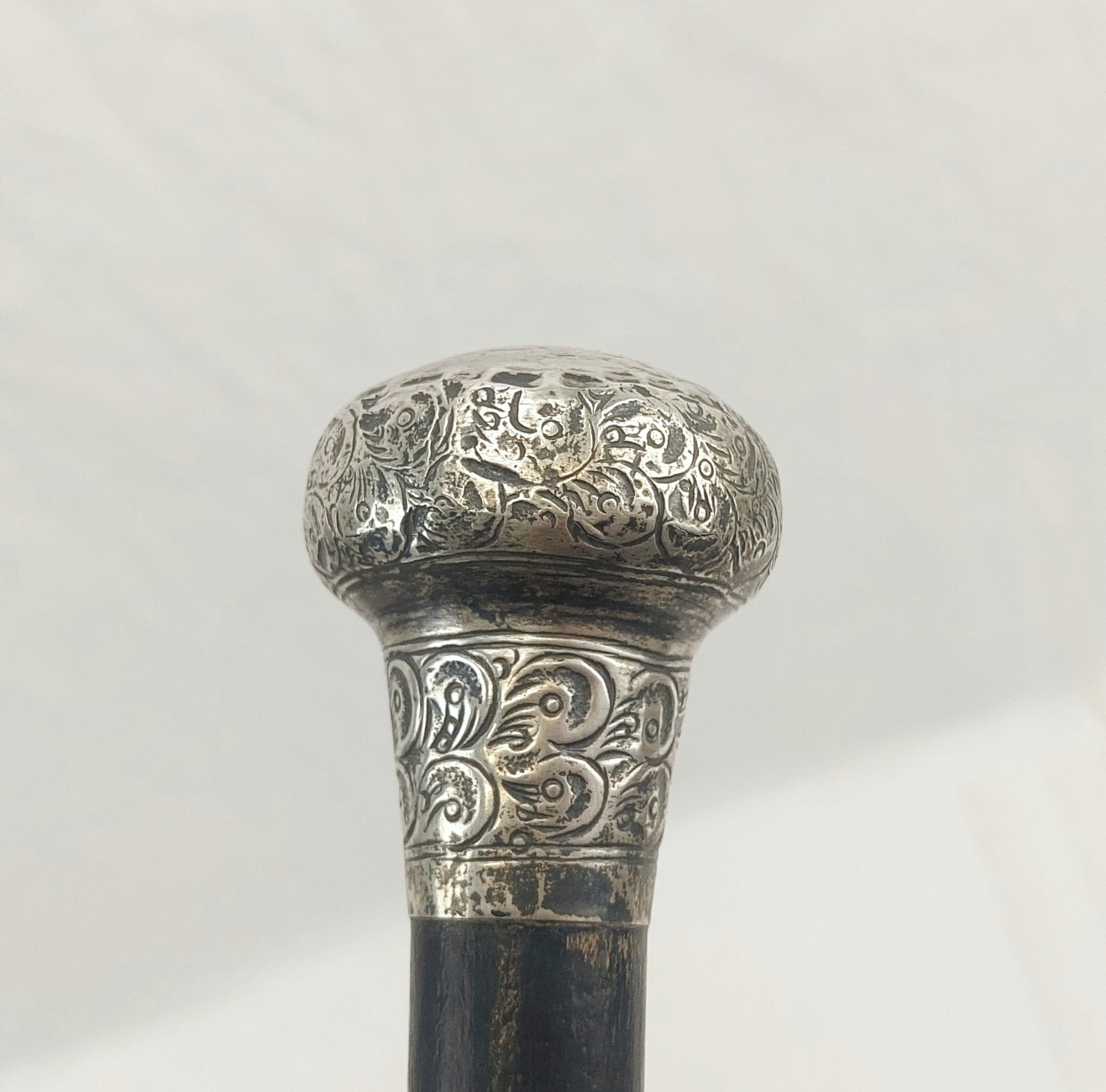 Birmingham 1912 Sterling Silver Pommel Tipped Eboninsed Wood Walking Cane - Image 8