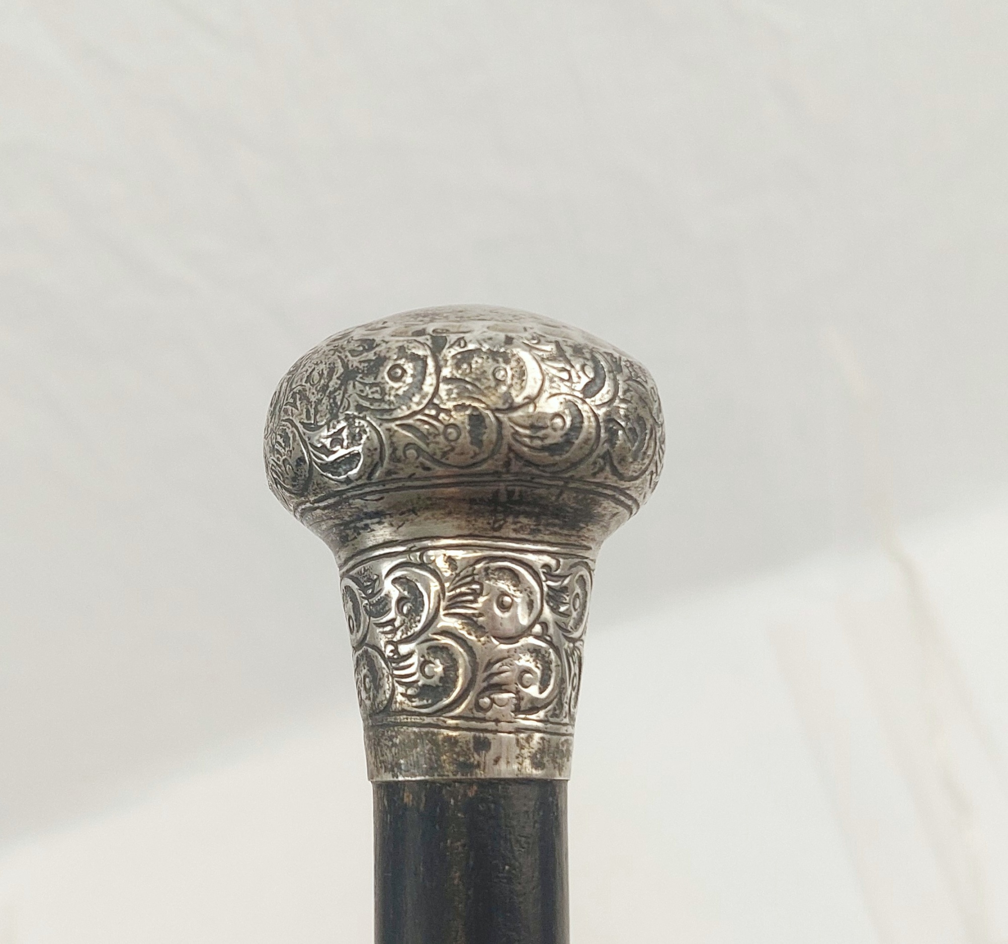 Birmingham 1912 Sterling Silver Pommel Tipped Eboninsed Wood Walking Cane - Image 7