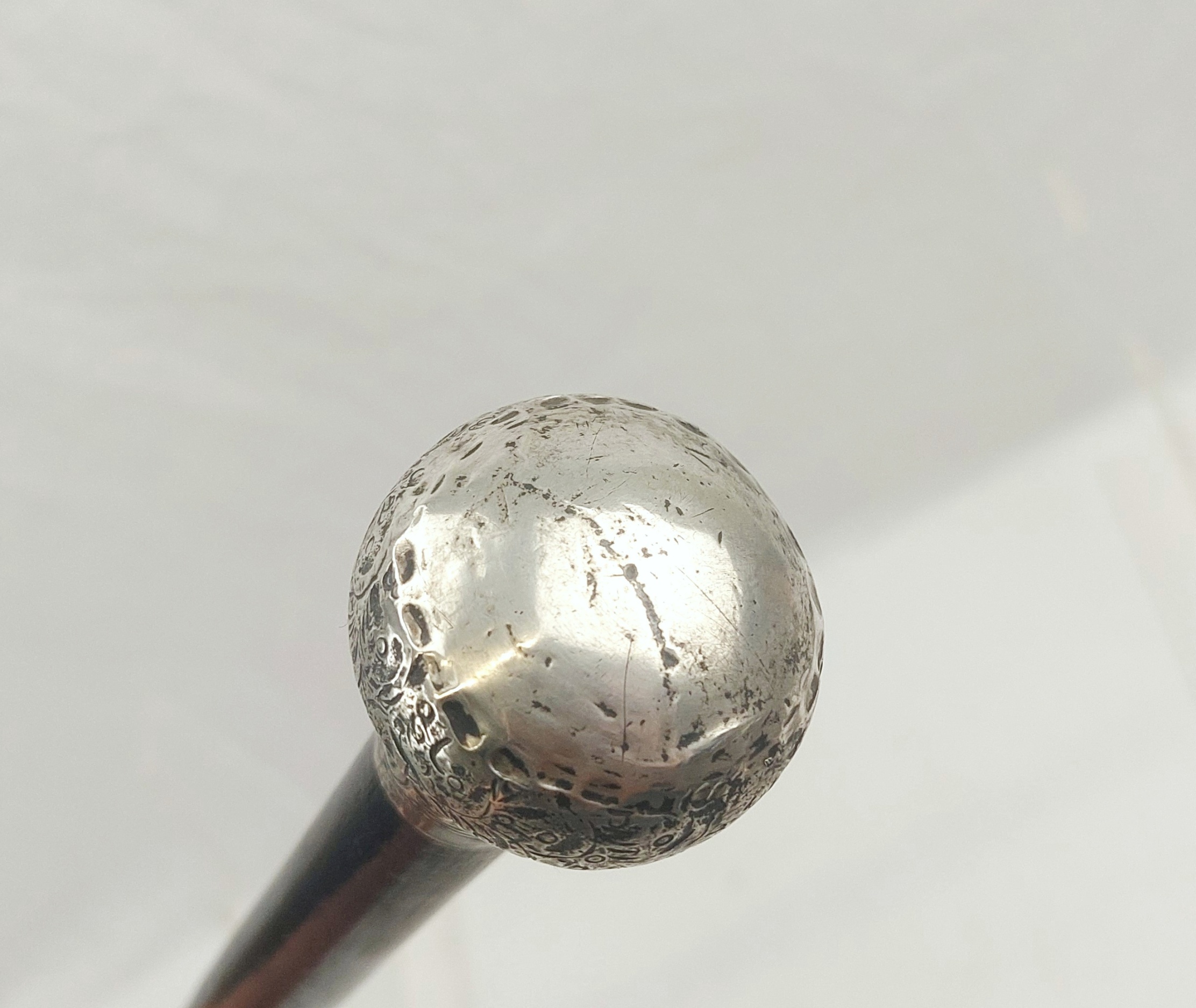 Birmingham 1912 Sterling Silver Pommel Tipped Eboninsed Wood Walking Cane - Image 6
