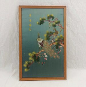 Framed 1960s Chinese Silk Depiction Of Peacocks
