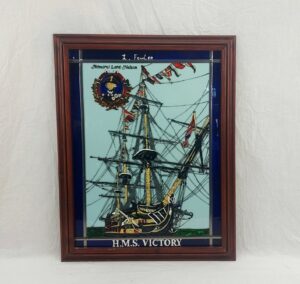 Framed Stained Glass Depiction Of Lord Nelson's HMS Victory By L. Fowler