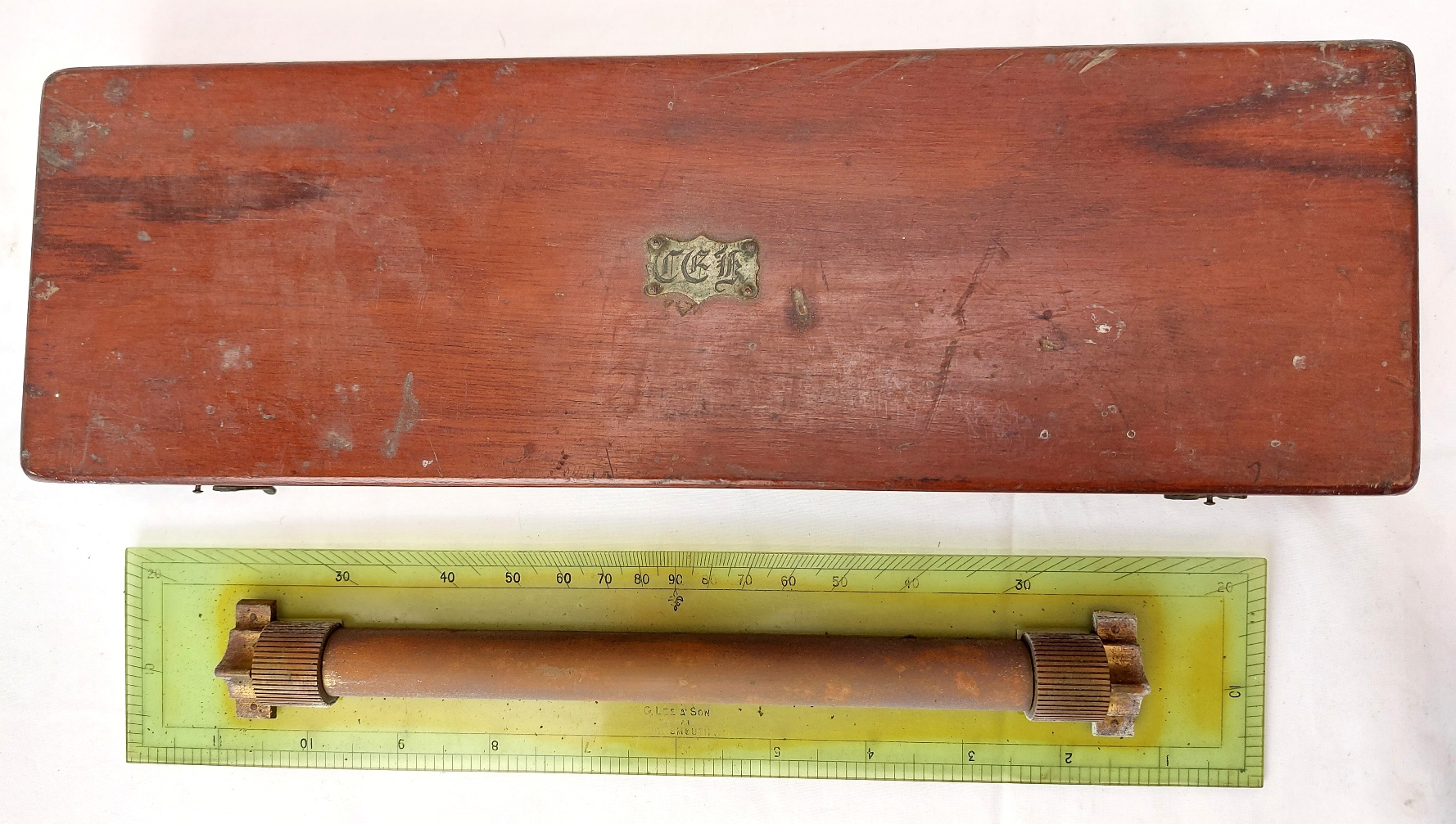 British, Late 19th / Early 20th Century, Admiralty-Style Celluloid Rolling Parallel Rule / Maritime Chart Plotter by G. Lee & Son, Portsmouth, in Hardwood Case