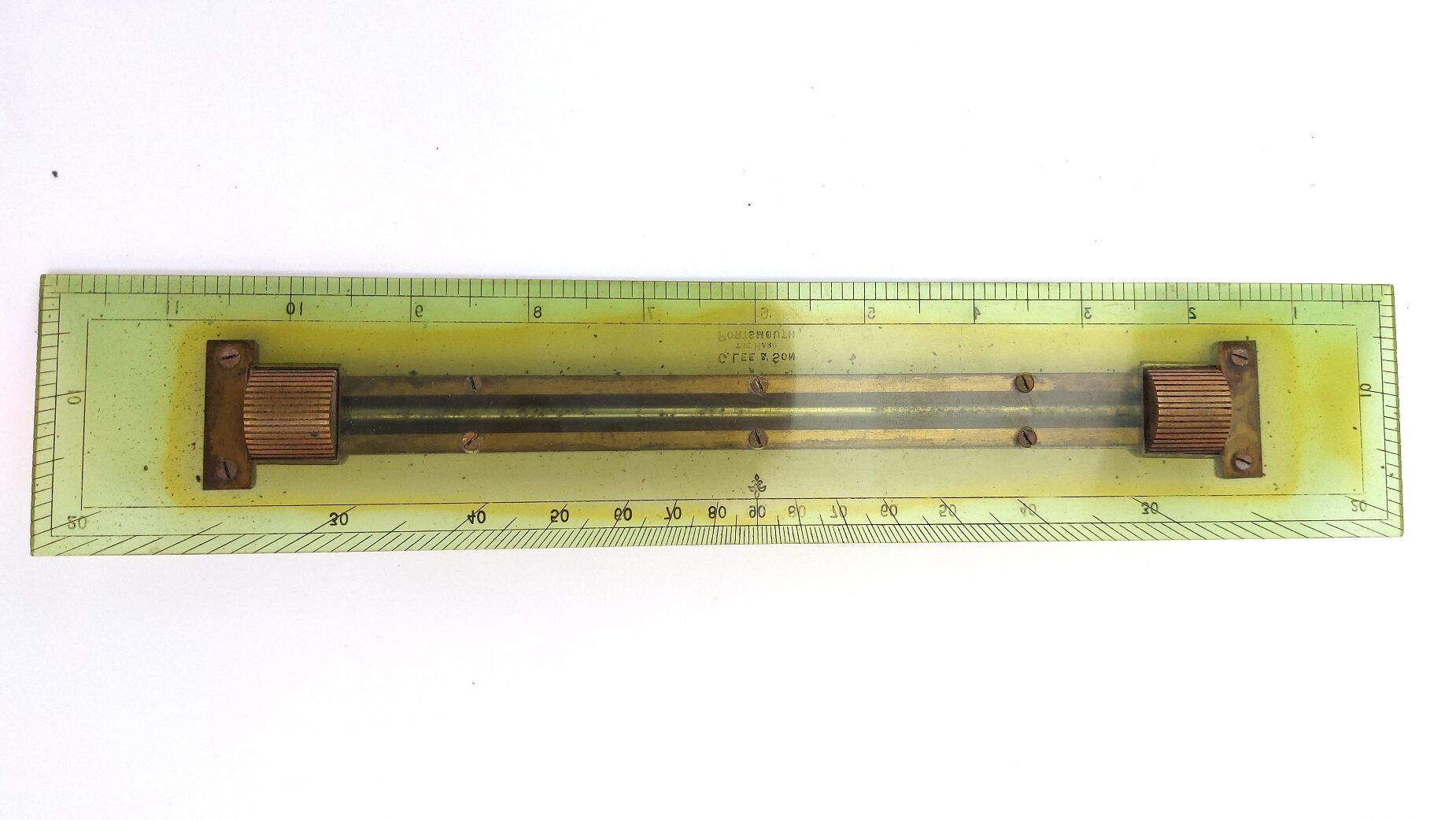 British, Late 19th / Early 20th Century, Admiralty-Style Celluloid Rolling Parallel Rule / Maritime Chart Plotter by G. Lee & Son, Portsmouth, in Hardwood Case - Image 4