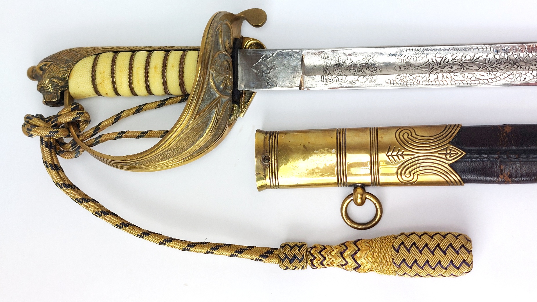 British, George V Era, Pattern 1827 Royal Navy Officer’s Parade Sword with Scabbard & Portepee - Image 6