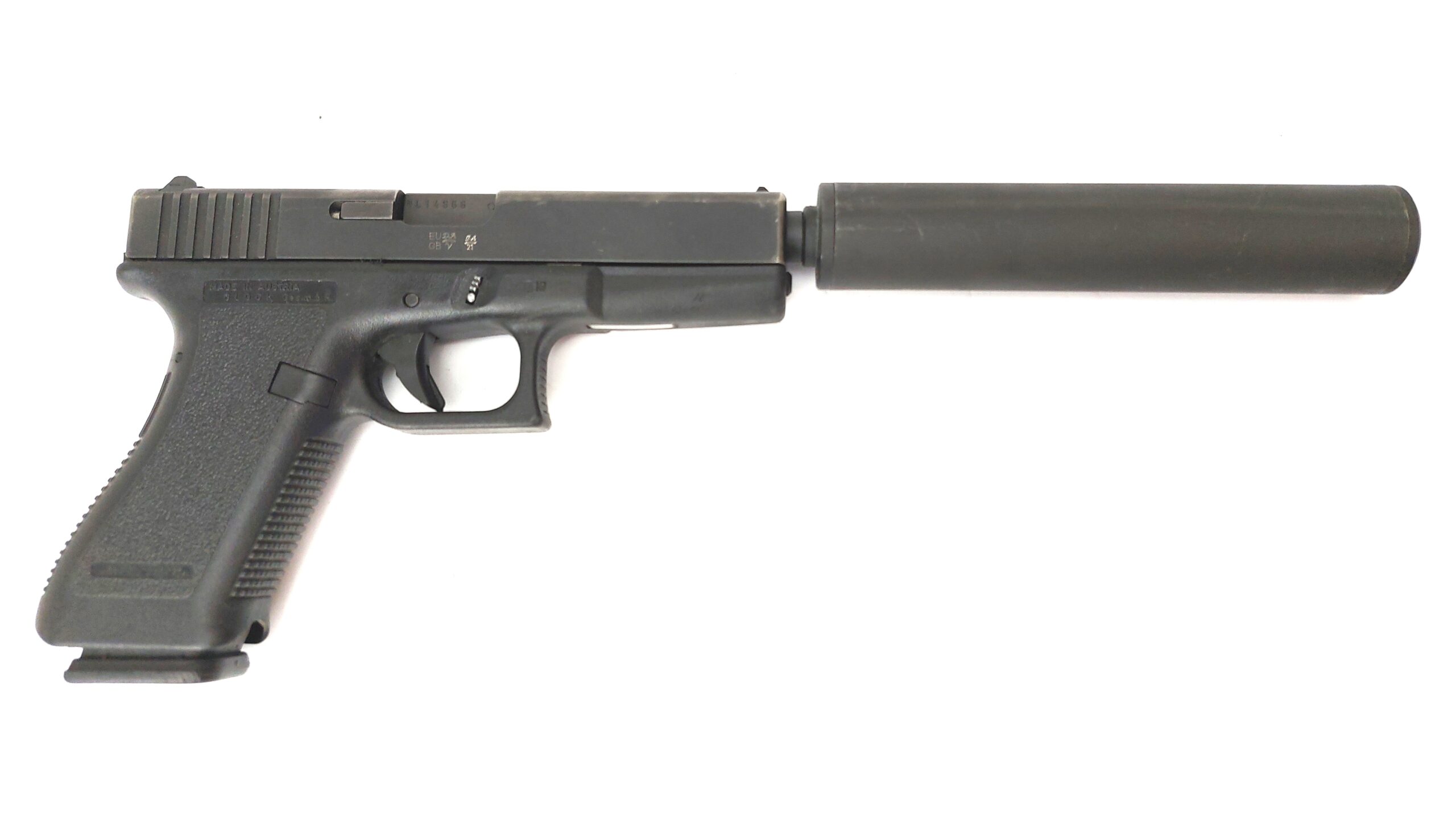 Austrian, c.1990, Glock 17 Gen 2 9mm Semi-Automatic Pistol with Factory Threaded Barrel, Sound Moderator & Original Glock Magazine, Serial No. NL14866, EU Deactivated