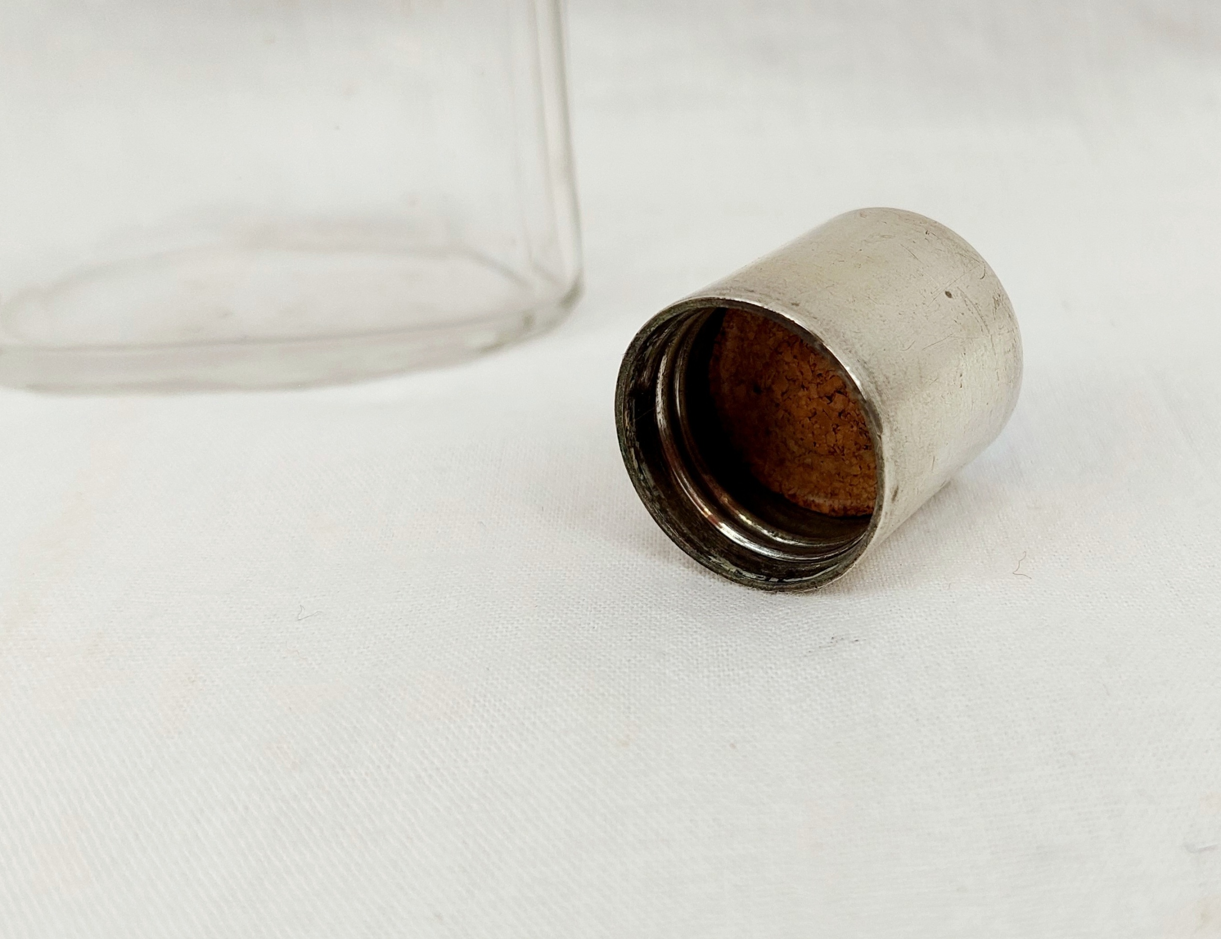 Art Deco Cut Glass Perfume Bottle with White Metal and Guilloche Enamel Stopper - Image 6