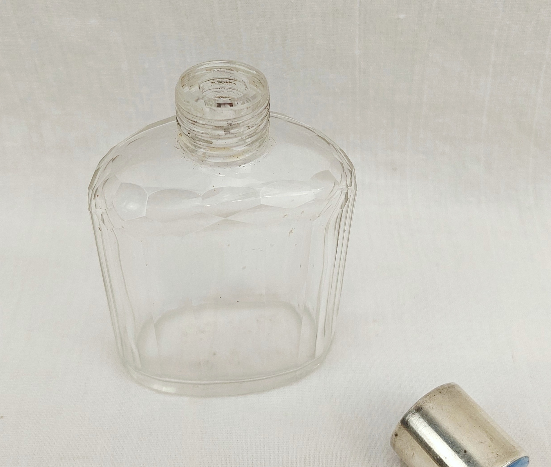 Art Deco Cut Glass Perfume Bottle with White Metal and Guilloche Enamel Stopper - Image 8