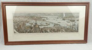 Hand Coloured Print ‘Birds Eye View of Portsmouth Harbour’ after H.W. Brewer