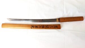 Japanese, Edo Period or Earlier, Wakizashi with Unsigned (Mumei) Blade in Shirasaya, Bearing Attribution to "Nōshū Seki Magoroku Kanemoto"