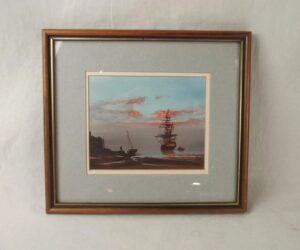 Les ‘Jason’ Spence Framed Pastel & Watercolour Of A Ship At Harbour c1990