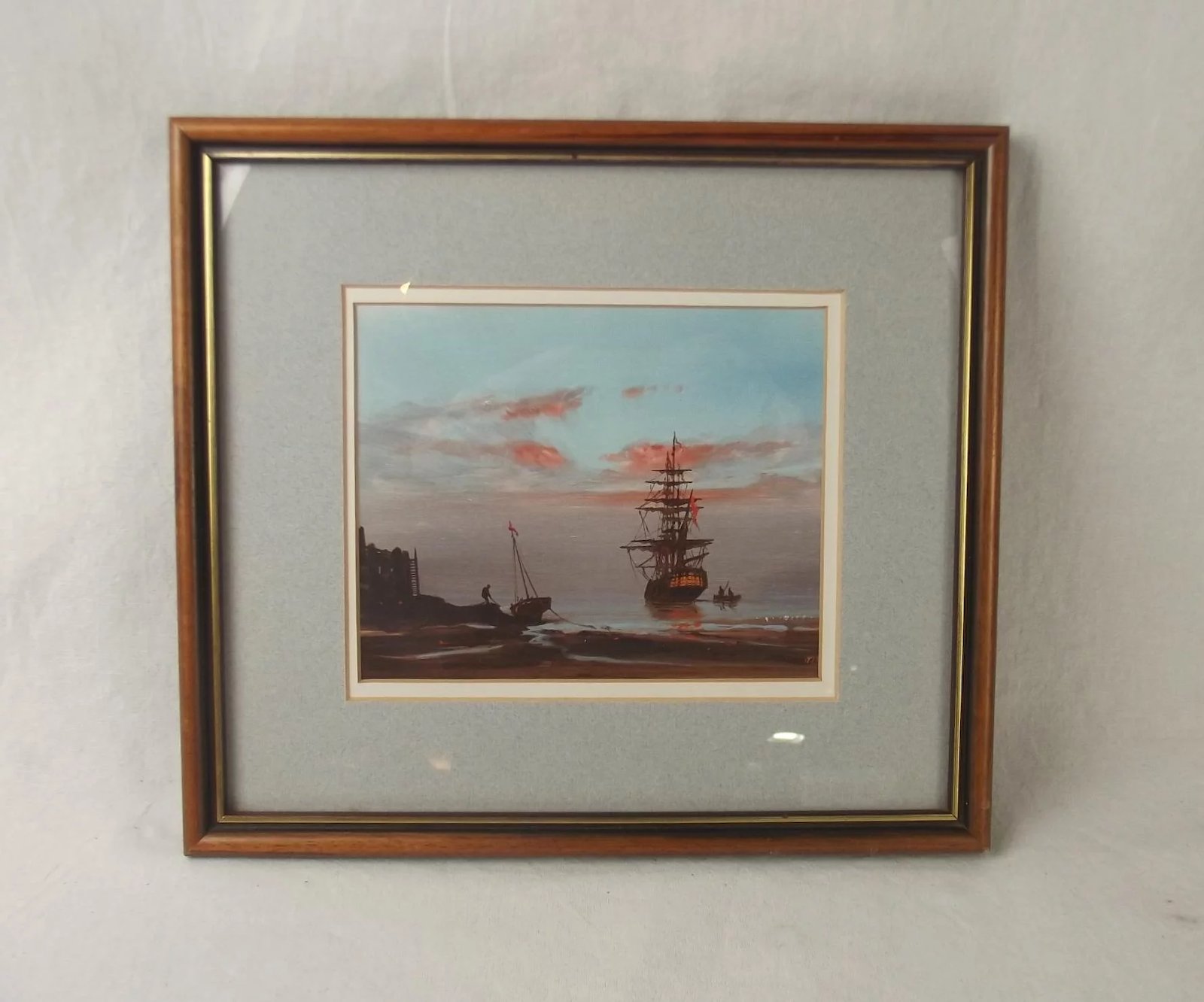 Les ‘Jason’ Spence Framed Pastel & Watercolour Of A Ship At Harbour c1990