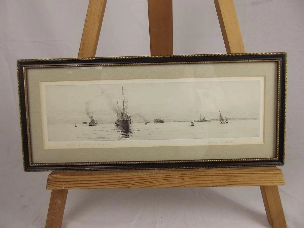 Spithead – Destroyer Entering Portsmouth Drypoint Etching By Rowland Langmaid