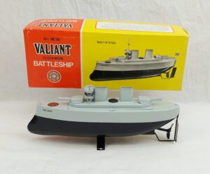 Boxed Clockwork Sutcliffe Tinplate Battleship