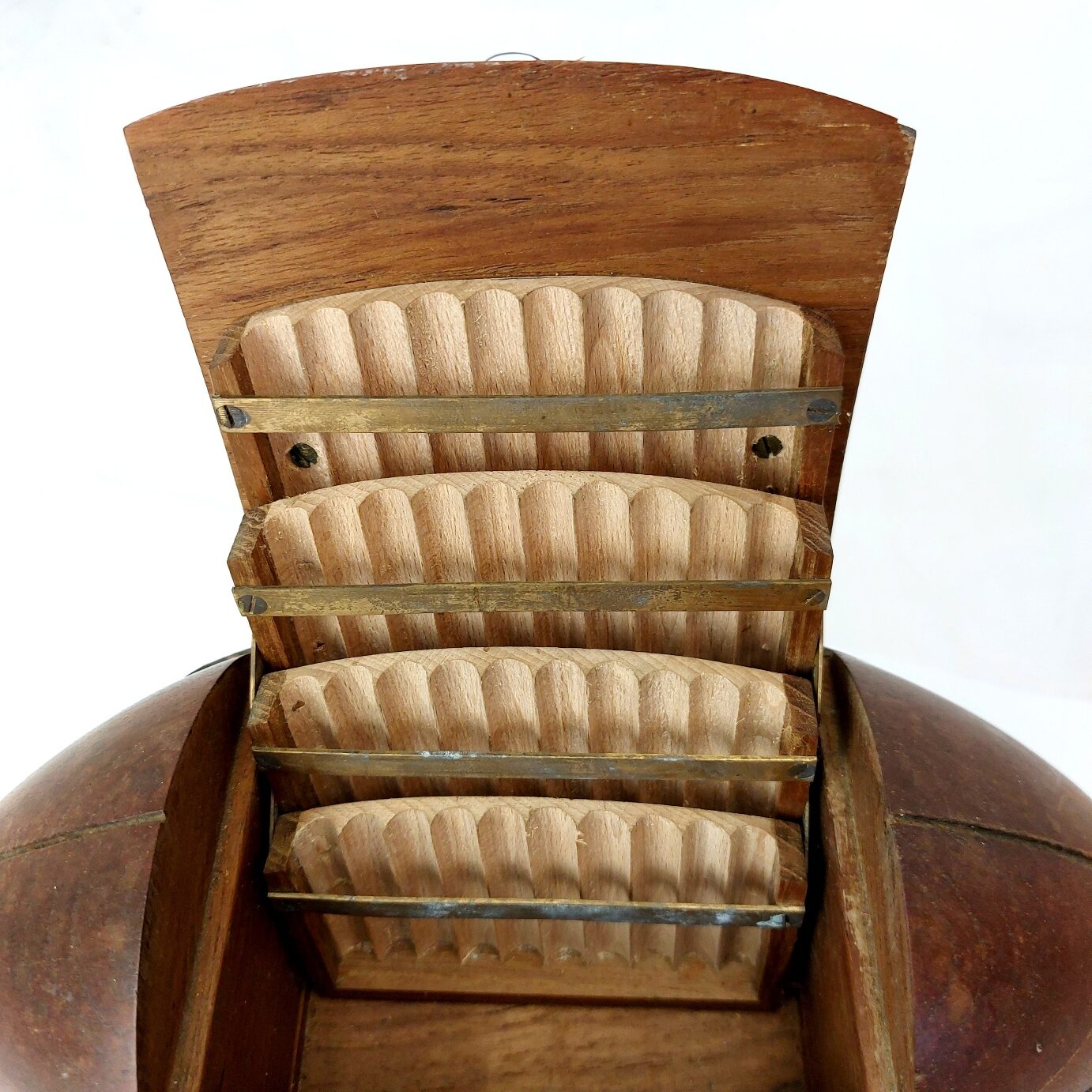British, c. 1958, Royal Navy Vintage Wooden Rugby Ball Cigarette Dispenser / Carousel Holder Presentation Piece - Image 7