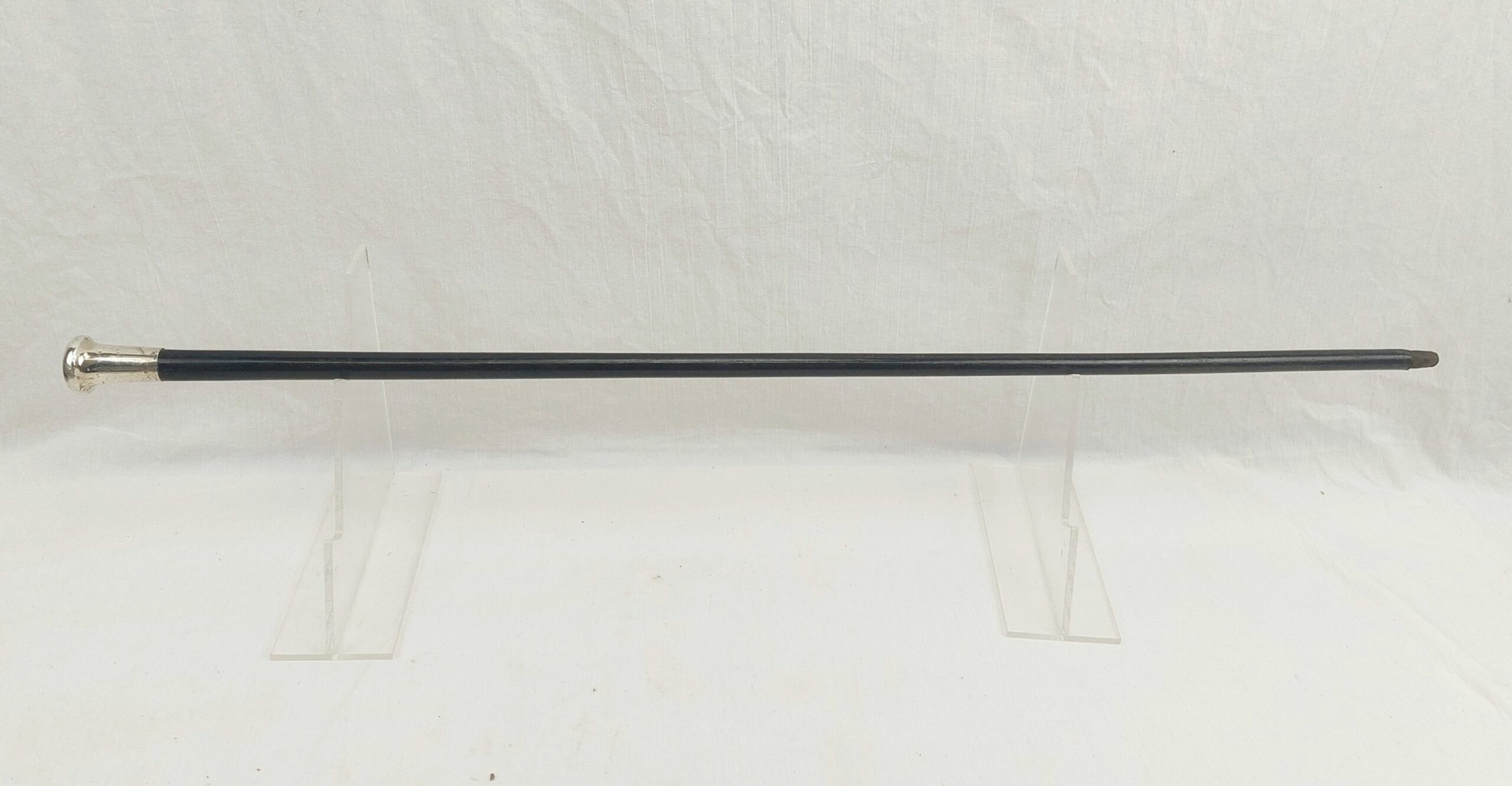 c1910 London Sterling Silver Pommel Ebonised Wood Walking Cane