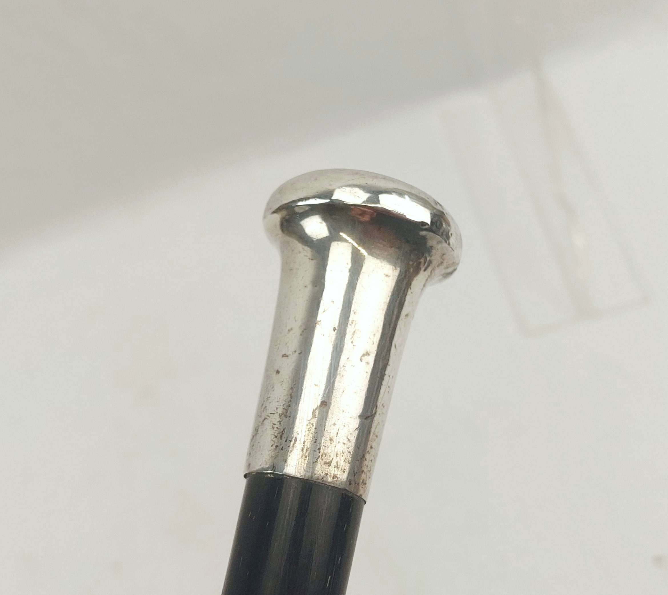 c1910 London Sterling Silver Pommel Ebonised Wood Walking Cane - Image 6