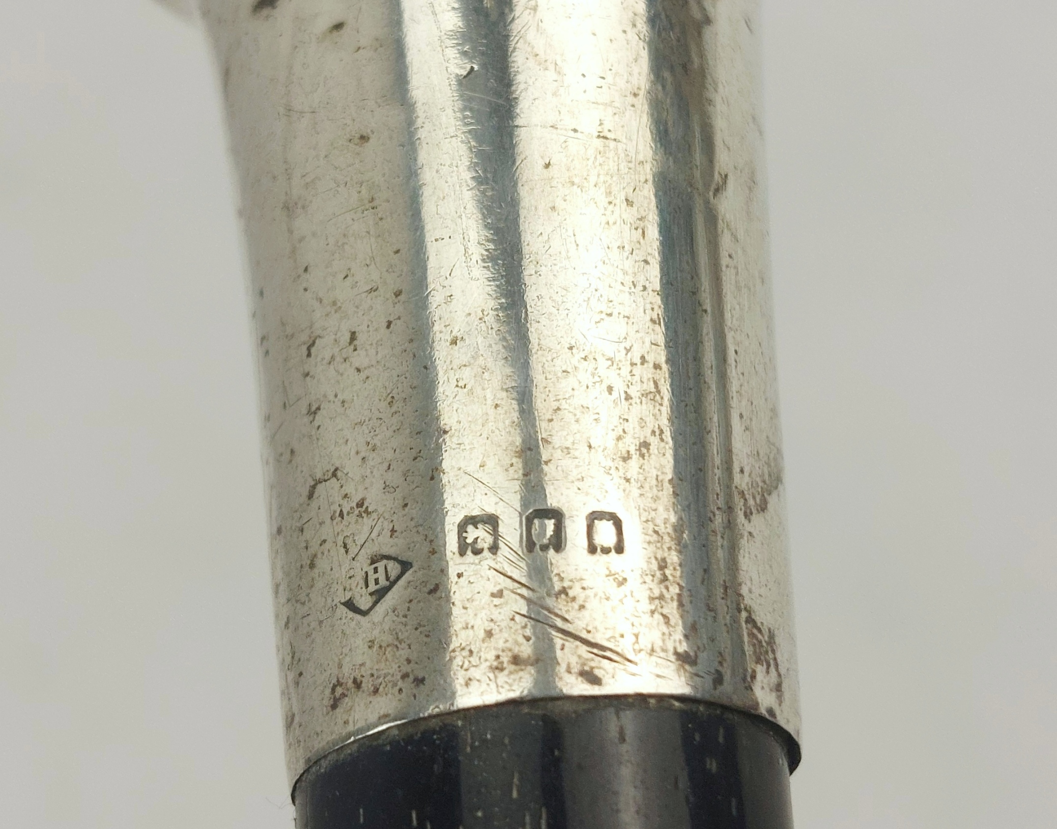 c1910 London Sterling Silver Pommel Ebonised Wood Walking Cane - Image 4